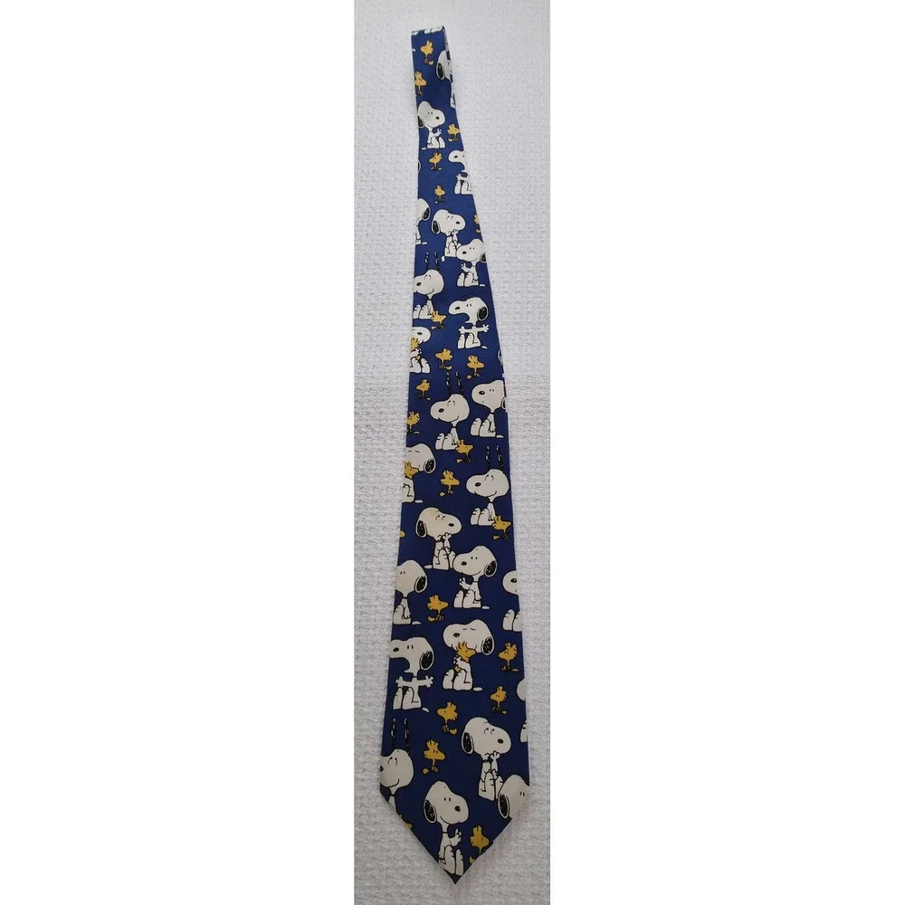 Peanuts Snoopy Woodstock Tie Men One Size Blue Polyester Vintage Novelty Necktie